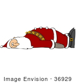 #36929 Clip Art Graphic Of Santa Laying On His Back Taking A Break