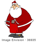 #36935 Clip Art Graphic Of Santa Carrying A Gas Can To His Vehicle