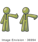 #36994 Clip Art Graphic Of Olive Green Guy Characters Giving The Thumbs Up And Down
