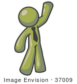 #37009 Clip Art Graphic Of An Olive Green Guy Character Waving