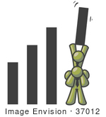 #37012 Clip Art Graphic Of Olive Green Guy Characters In A Bar Graph