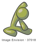 #37018 Clip Art Graphic Of An Olive Green Guy Character Doing Yoga