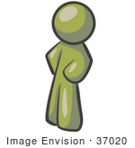 #37020 Clip Art Graphic Of An Olive Green Guy Character Standing With His Hands On His Hips