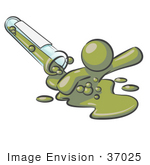 #37025 Clip Art Graphic Of An Olive Green Guy Character Spilling Out Of A Test Tube