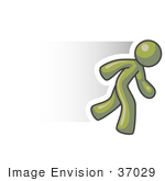 #37029 Clip Art Graphic Of An Olive Green Guy Character Running