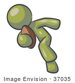 #37035 Clip Art Graphic Of An Olive Green Guy Character Playing Football