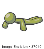 #37040 Clip Art Graphic Of An Olive Green Guy Character Doing Push Ups