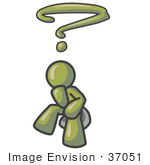 #37051 Clip Art Graphic Of An Olive Green Guy Character Thinking