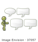 #37057 Clip Art Graphic Of An Olive Green Guy Character With Text Boxes