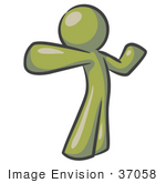 #37058 Clip Art Graphic Of An Olive Green Guy Character Punching Or Stretching