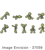 #37059 Clip Art Graphic Of An Olive Green Guy Character In Different Poses