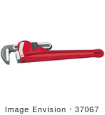 #37067 Clip Art Graphic Of A Red Stillson Wrench Hand Tool