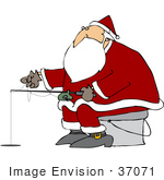 #37071 Clip Art Graphic Of Santa Claus Ice Fishing