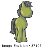 #37157 Clip Art Graphic Of An Olive Green Pony