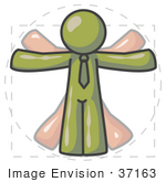 #37163 Clip Art Graphic Of An Olive Green Guy Character Vitruvian Man