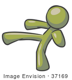 #37169 Clip Art Graphic Of An Olive Green Guy Character Kicking