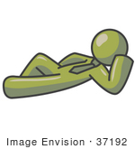 #37192 Clip Art Graphic Of An Olive Green Guy Character Resting