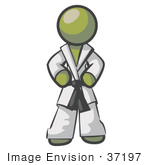 #37197 Clip Art Graphic Of An Olive Green Guy Character In A Karate Suit