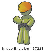 #37223 Clip Art Graphic Of An Olive Green Guy Character Wearing A Hardhat And Tool Belt