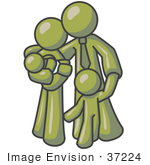 #37224 Clip Art Graphic Of An Olive Green Guy Character Family