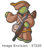 #37230 Clip Art Graphic Of An Olive Green Guy Character Hunting With A Rifle