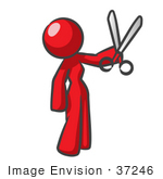 #37246 Clip Art Graphic Of A Red Lady Character Holding Scissors