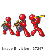 #37247 Clip Art Graphic Of Red Guy Characters Playing Flutes And Drums In A Band