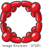 #37251 Clip Art Graphic Of Red Guy Characters In A Circle Holding Hands