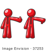 #37253 Clip Art Graphic Of Red Guy Characters Giving The Thumbs Up And Down