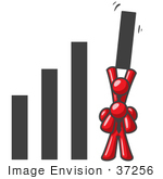 #37256 Clip Art Graphic Of Red Guy Characters Holding Up A Bar Graph