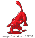 #37258 Clip Art Graphic Of A Red Dog Digging A Hole