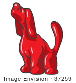#37259 Clip Art Graphic Of A Red Dog Sniffing Or Howling