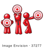 #37277 Clip Art Graphic Of Red Guy Characters Holding Targets