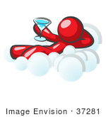 #37281 Clip Art Graphic Of A Red Guy Character Drinking A Martini On A Cloud