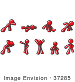 #37285 Clip Art Graphic Of A Red Guy Character In Different Poses