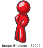 #37295 Clip Art Graphic Of A Red Guy Character Standing With His Hands On His Hips