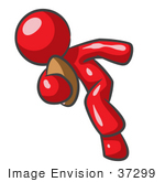 #37299 Clip Art Graphic Of A Red Guy Character Playing Football