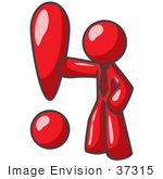 #37315 Clip Art Graphic Of A Red Guy Character With An Exclamation Point