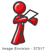 #37317 Clip Art Graphic Of A Red Guy Character Giving A Speech