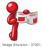 #37321 Clip Art Graphic Of A Red Guy Character Holding A Book Open