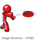 #37323 Clip Art Graphic Of A Red Guy Character Throwing A Frisbee