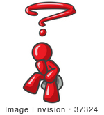 #37324 Clip Art Graphic Of A Red Guy Character Wondering