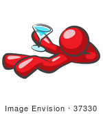 #37330 Clip Art Graphic Of A Red Guy Character Drinking A Cocktail