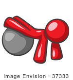 #37333 Clip Art Graphic Of A Red Guy Character Exercising With A Yoga Ball