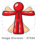 #37334 Clip Art Graphic Of A Red Guy Character Vitruvian Man