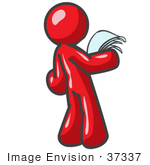 #37337 Clip Art Graphic Of A Red Guy Character Reading A Letter