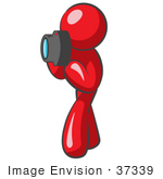 #37339 Clip Art Graphic Of A Red Guy Character Taking Pictures