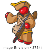 #37341 Clip Art Graphic Of A Red Guy Character Hunting With A Rifle
