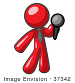 #37342 Clip Art Graphic Of A Red Guy Character Holding A Microphone