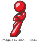 #37344 Clip Art Graphic Of A Red Guy Character Leaning